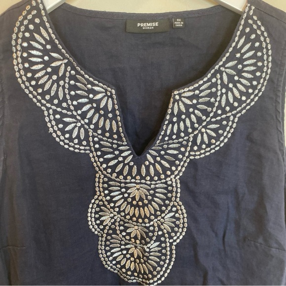 Premise Woman 100% Linen Tank Navy Blue Womens Size 0X - Picture 3 of 6